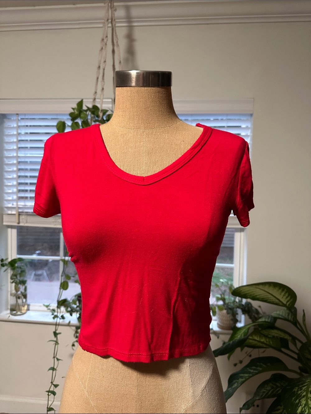 Women's Red Short Sleeve Scoop Neck Top